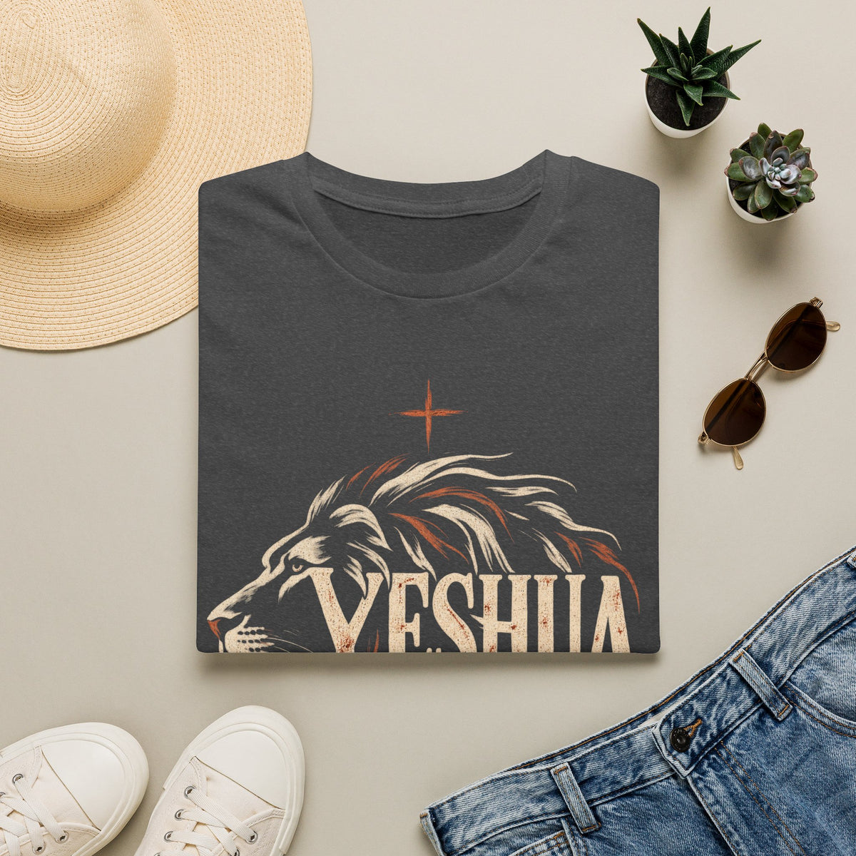 Yeshua Lion T-Shirt — Christian Faith Tee with Lion Graphic and Cross