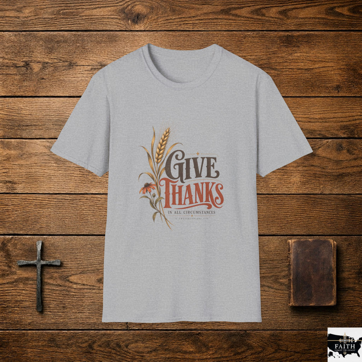 Give Thanks wheat design T-Shirt | Thanksgiving fall harvest tee