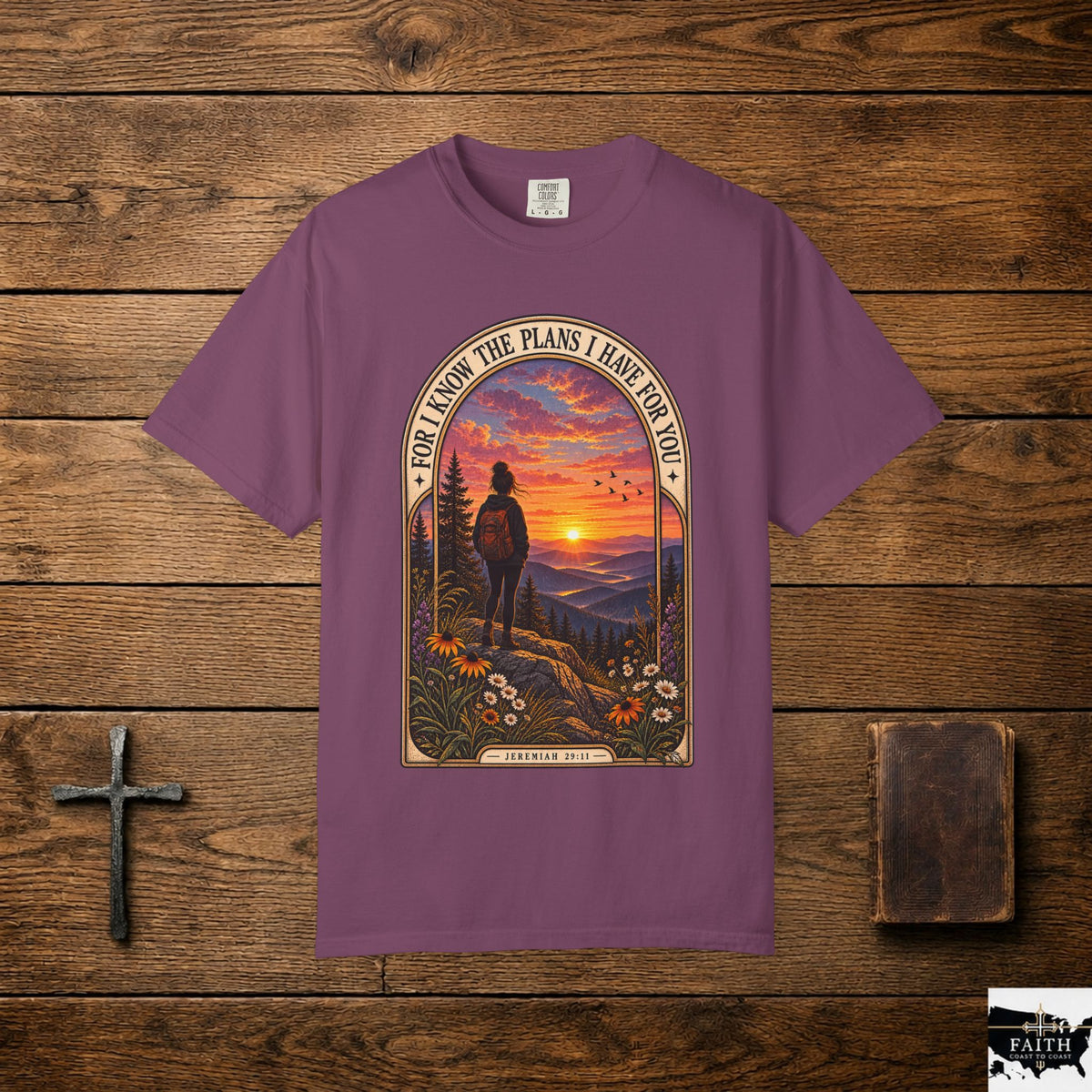 Sunset Hiker T‑Shirt — "For I Know the Plans I Have for You" Inspirational Graphic Tee