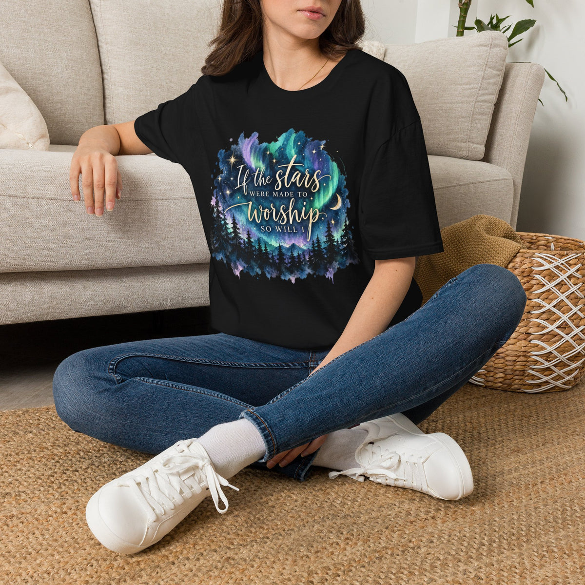 Worship Under the Stars T-Shirt — "If the stars were made to worship" Christian Faith Tee