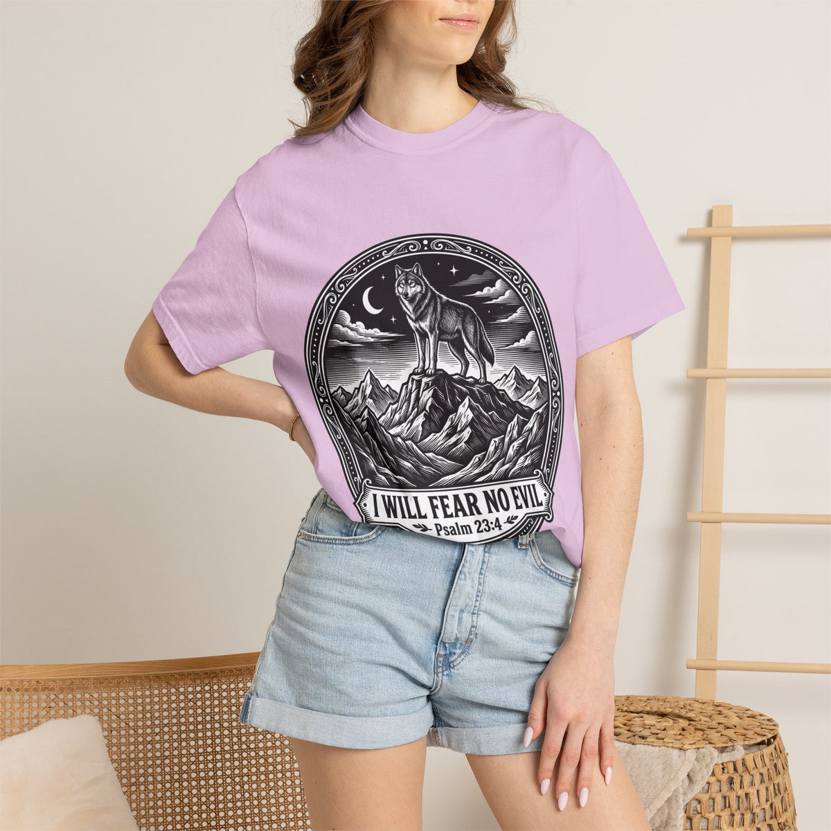 Psalm 23:4 'I Will Fear No Evil' Wolf T-Shirt