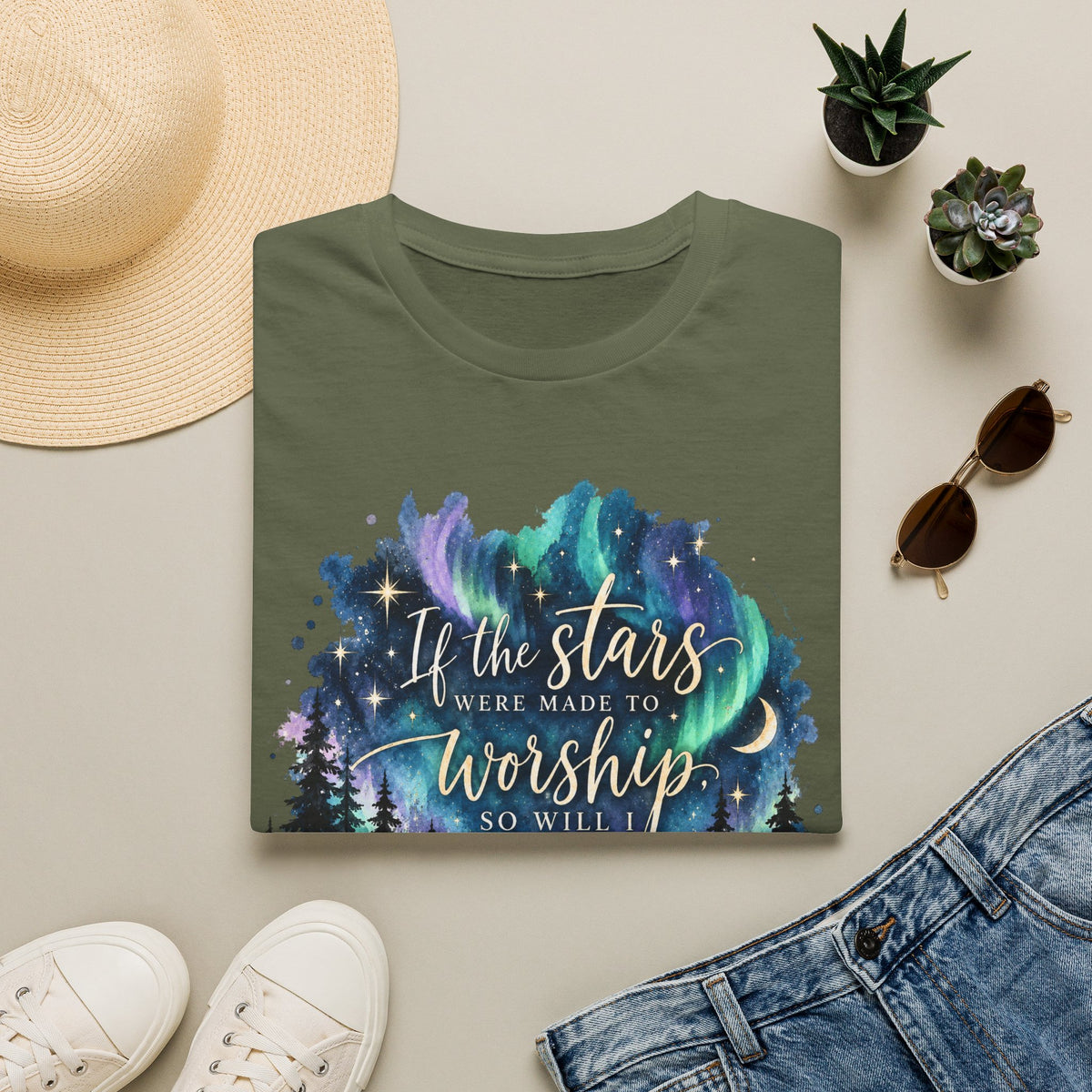 Worship Under the Stars T-Shirt — "If the stars were made to worship" Christian Faith Tee