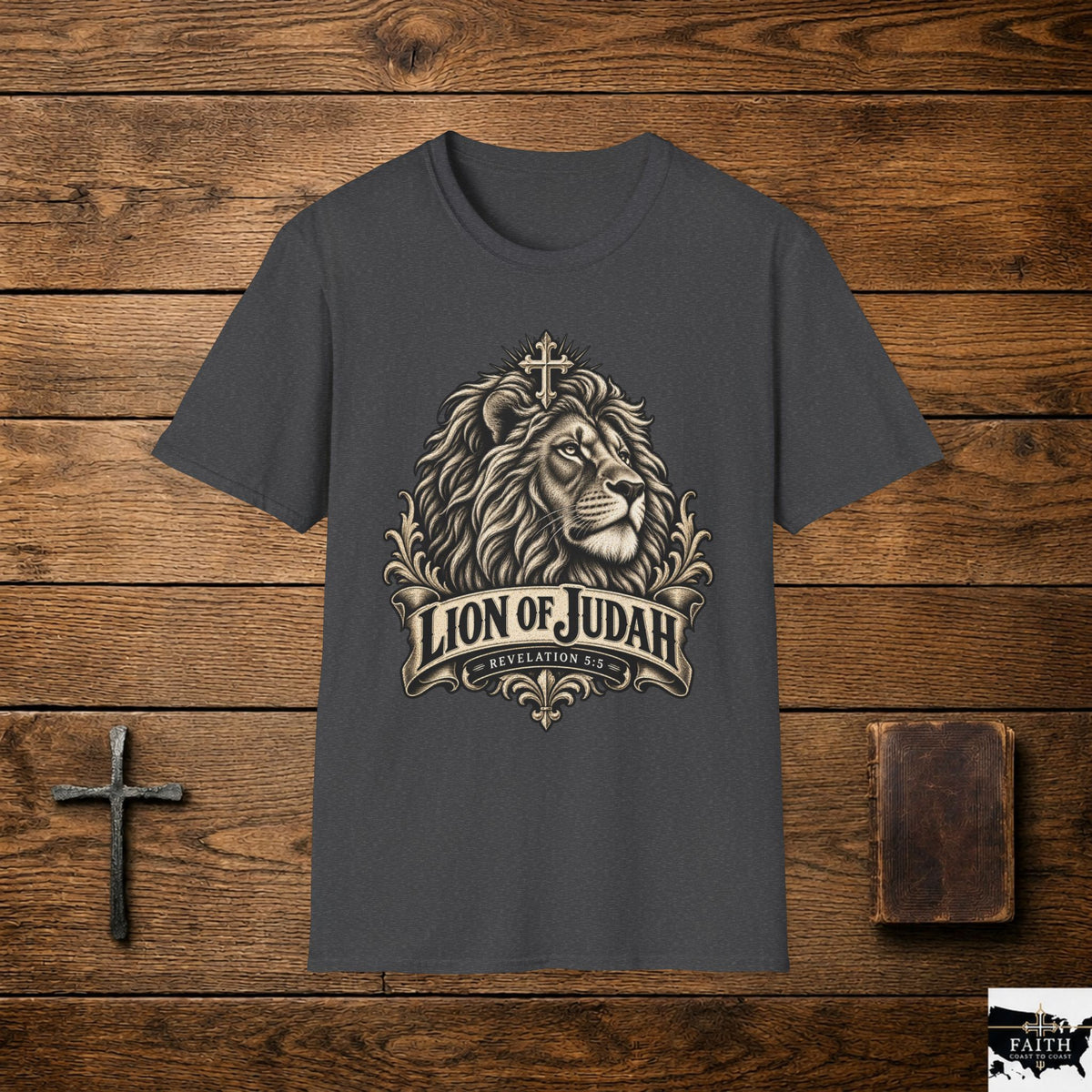 Lion of Judah T-Shirt — Christian Faith Tee with Lion & Cross Design