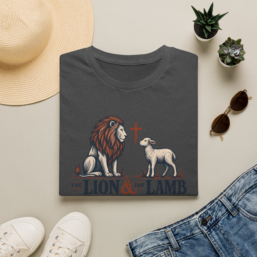Lion & Lamb Christian T-Shirt — Faith Cross Graphic Tee