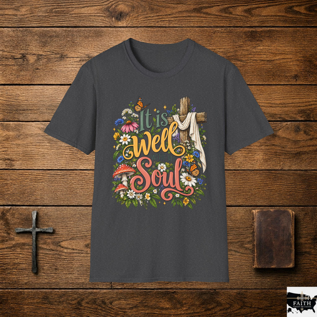 It Is Well Floral Cross T‑Shirt