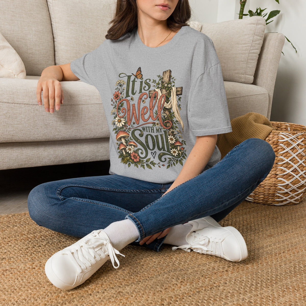 It Is Well T-Shirt — Floral Cross Christian Faith Tee