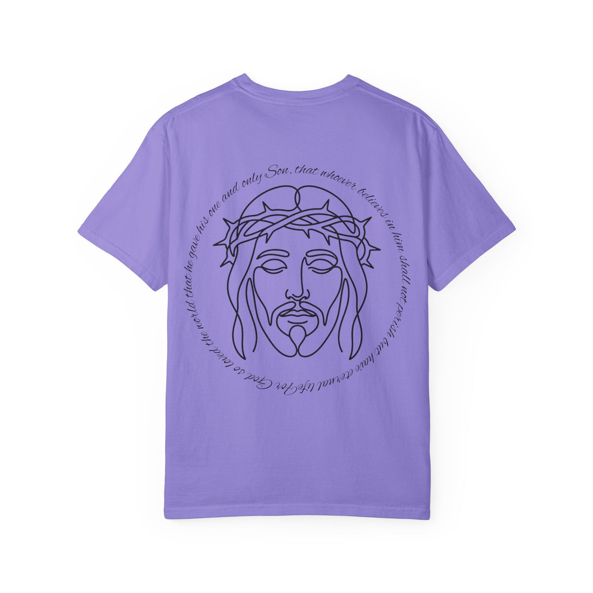 Line Art Jesus Face T-Shirt | Crown of Thorns Scripture Circle John 3:16
