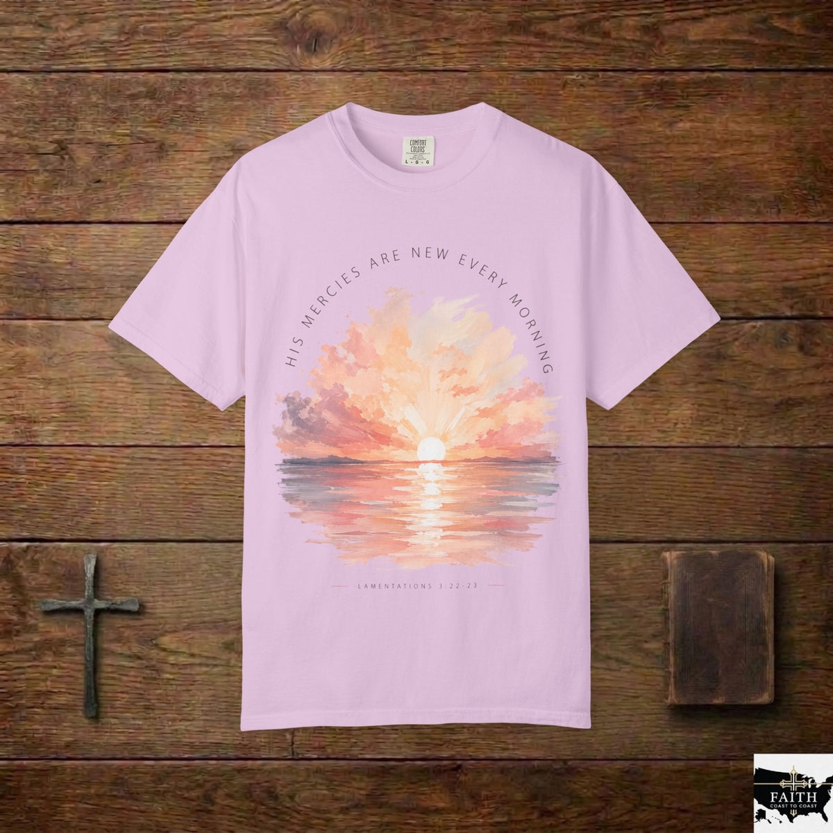 Sunset Reflection T-Shirt — "His Mercy Is New Every Morning" Christian Inspirational Tee