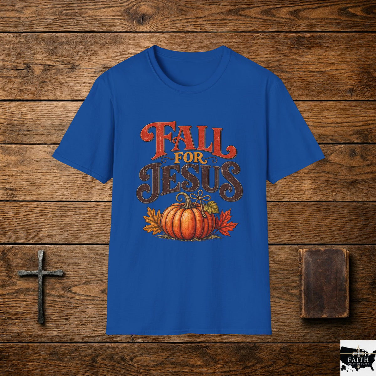 Fall for Jesus T-Shirt | Pumpkin Leaves Typography, Autumn Christian Tee