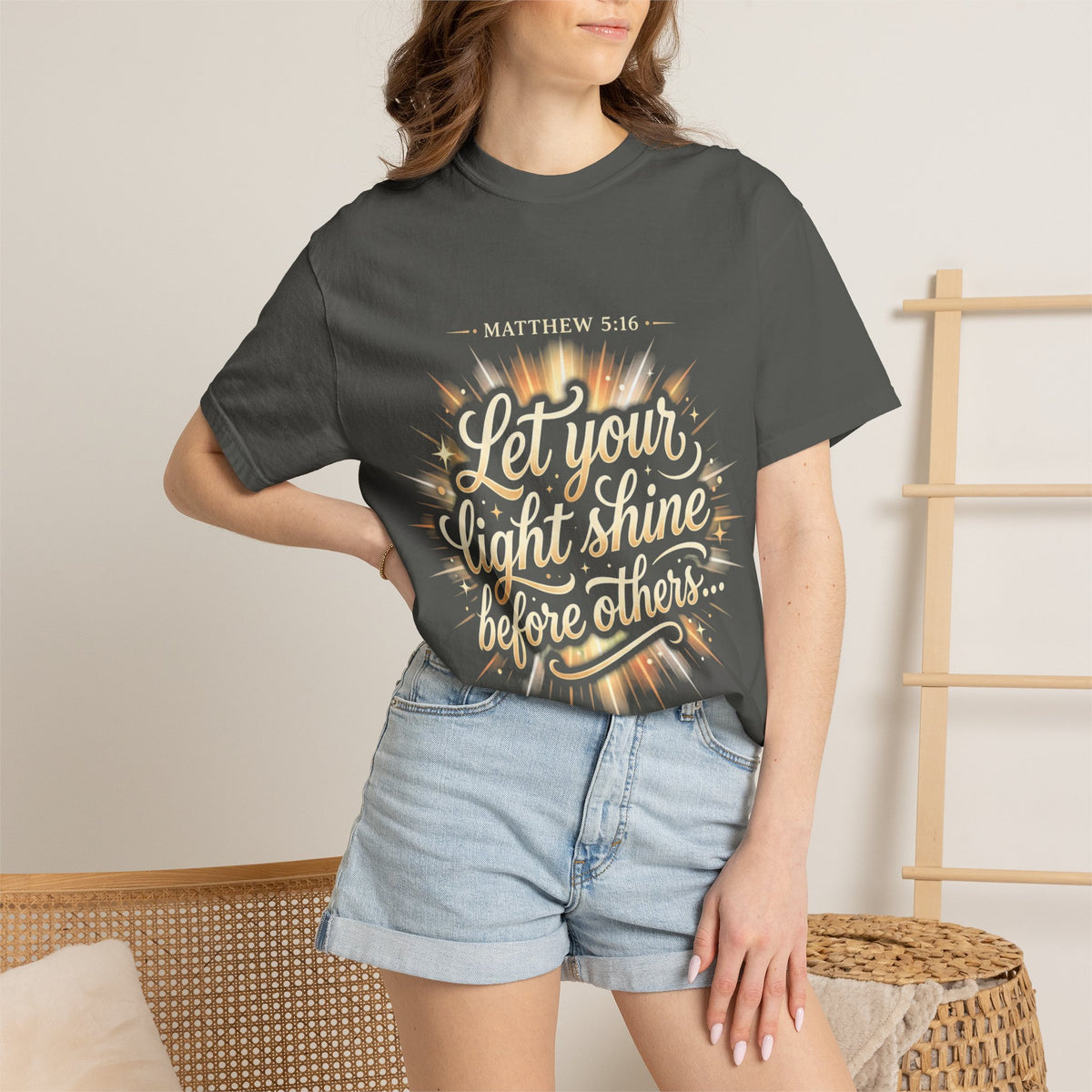 Let Your Light Shine T-Shirt — Matthew 5:16 Christian Graphic Tee