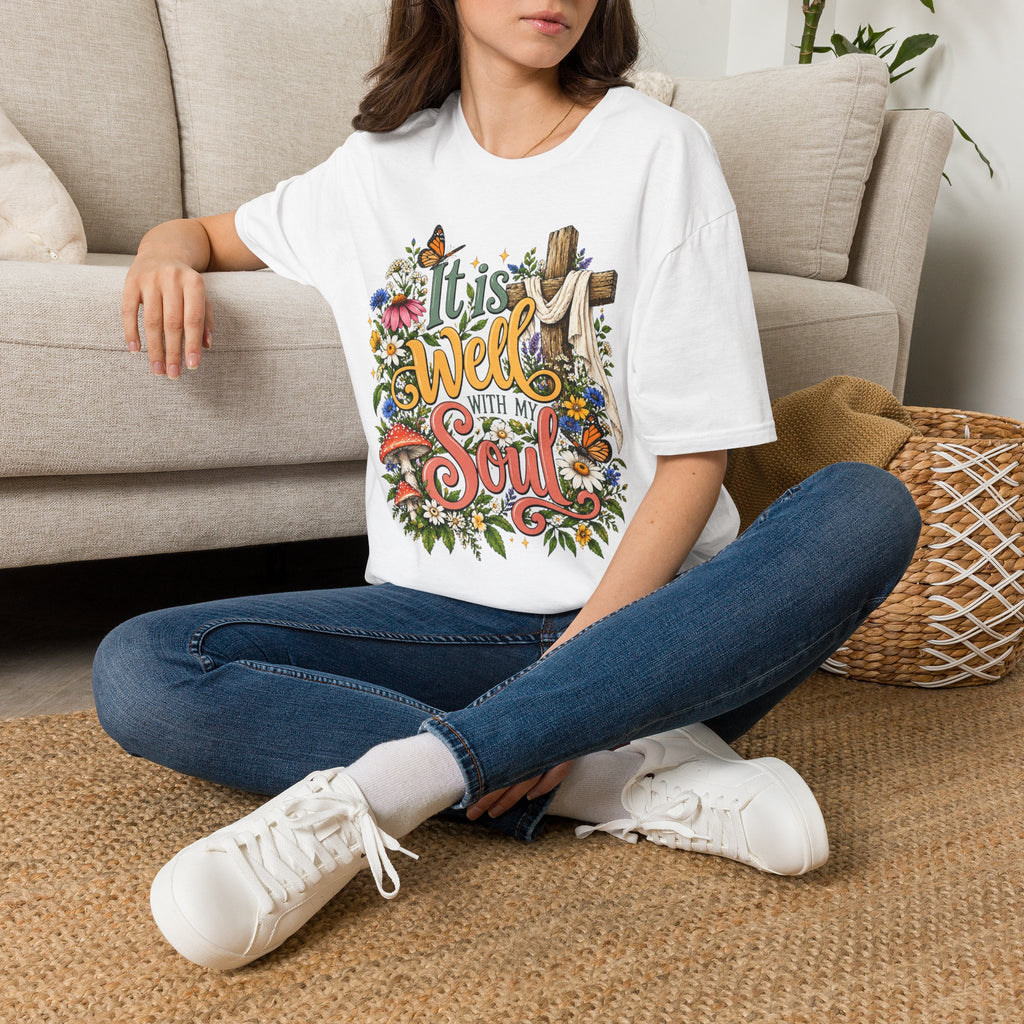 It Is Well Floral Cross T‑Shirt