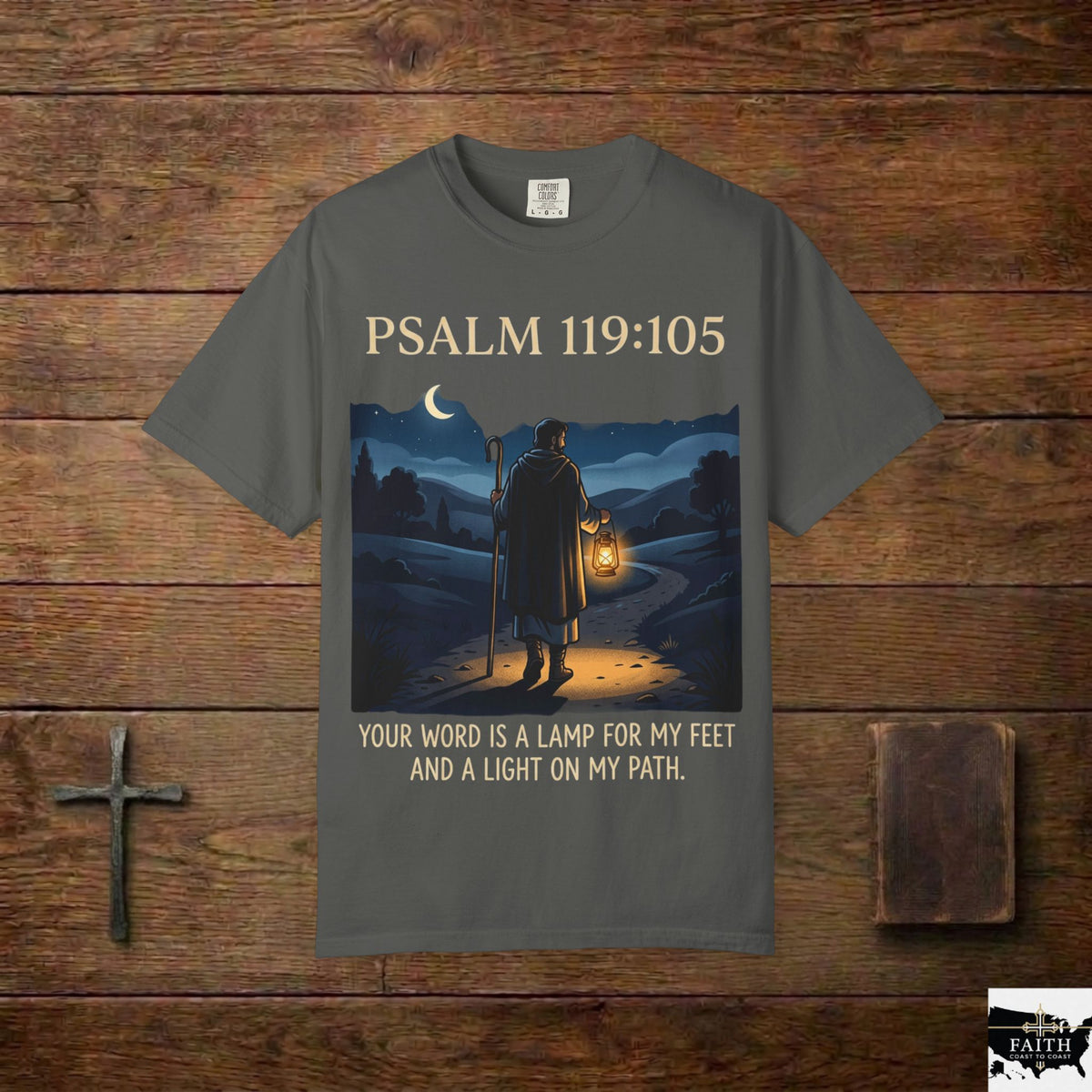 Psalm 119:105 Lantern Shepherd T-Shirt — "Your Word Is a Lamp for My Feet" Christian Tee