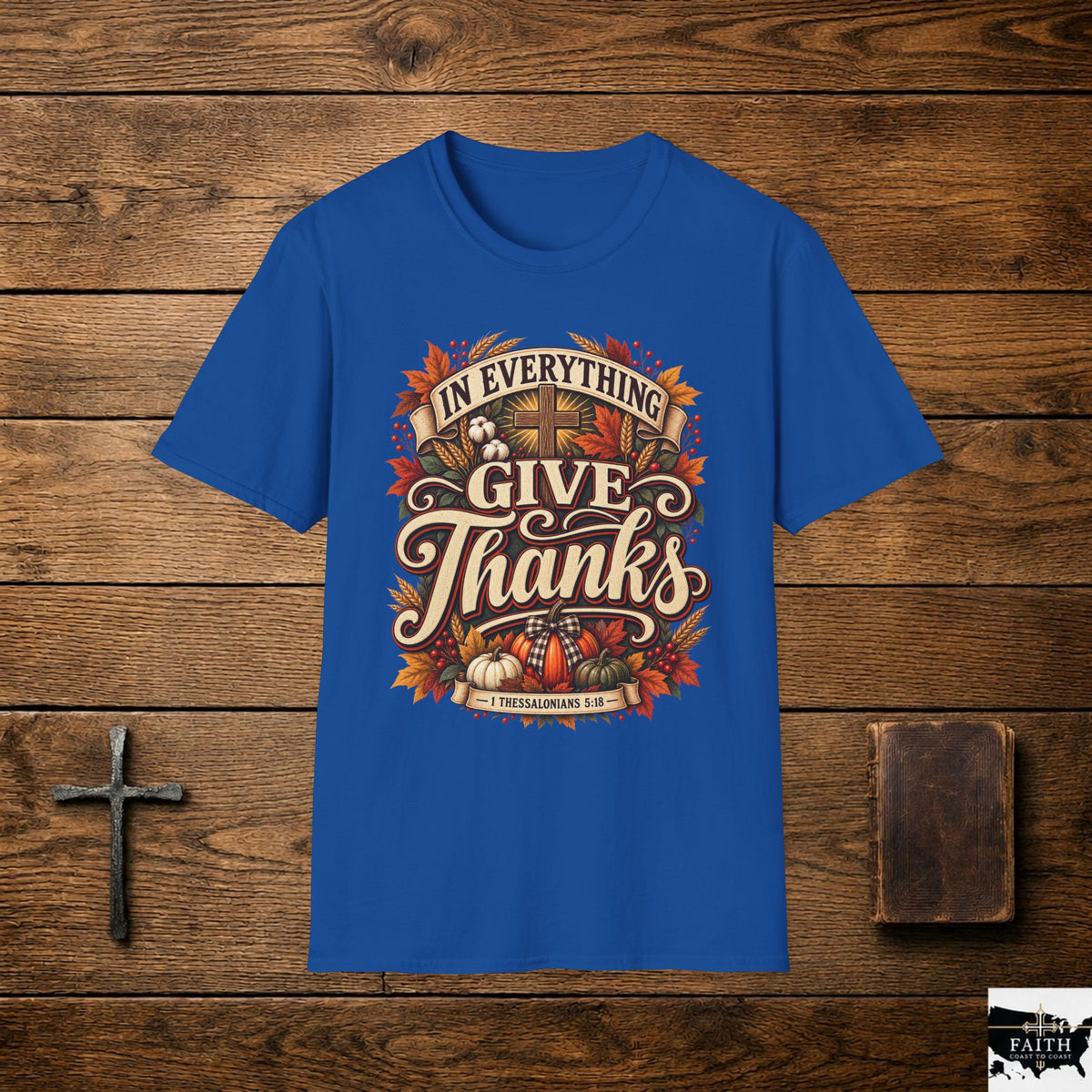 Give Thanks design T-Shirt | Fall Thanksgiving pumpkin cross harvest