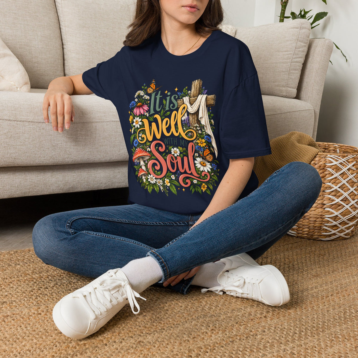 It Is Well Floral Cross T‑Shirt