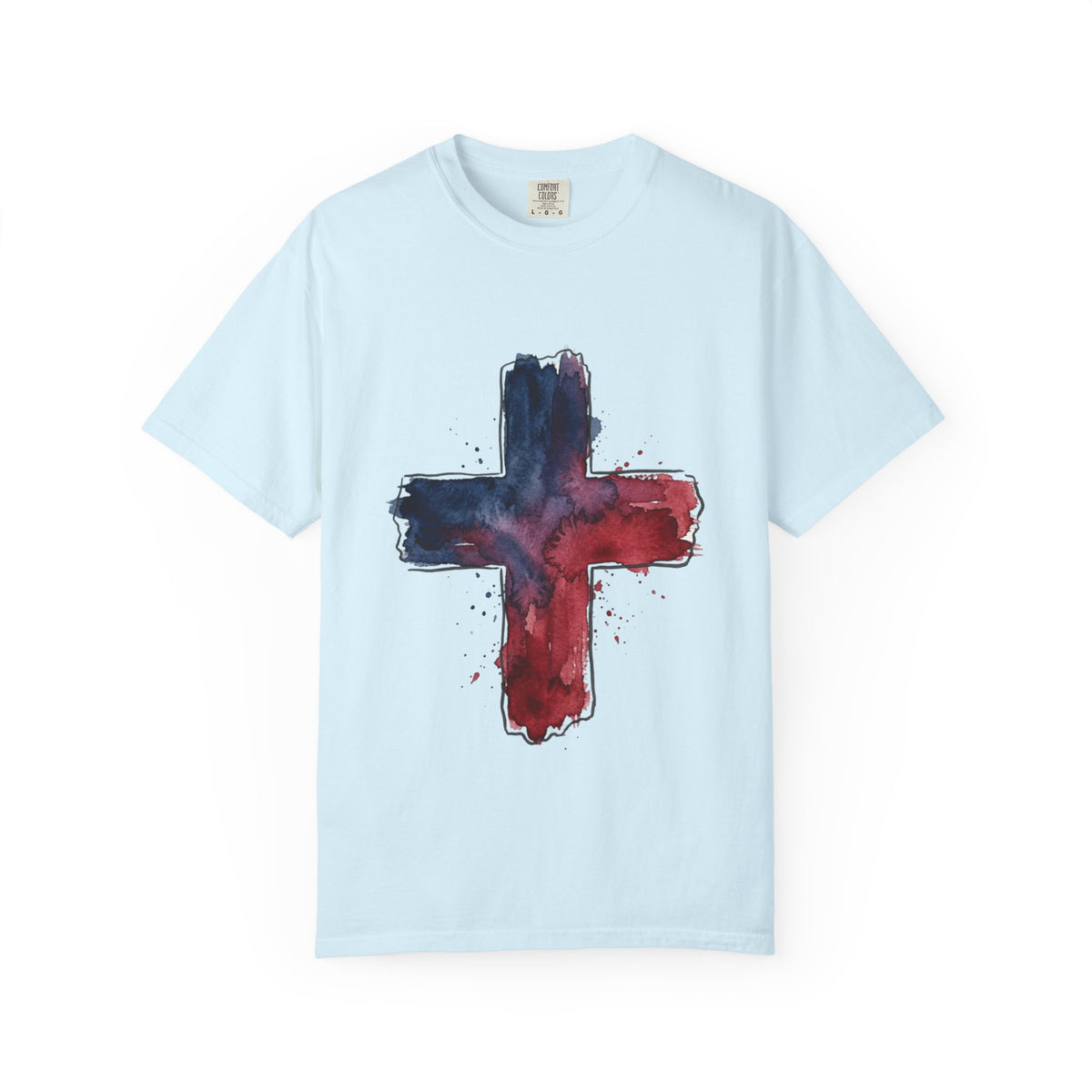 Watercolor Cross T-Shirt | Red Blue Abstract Christian Design