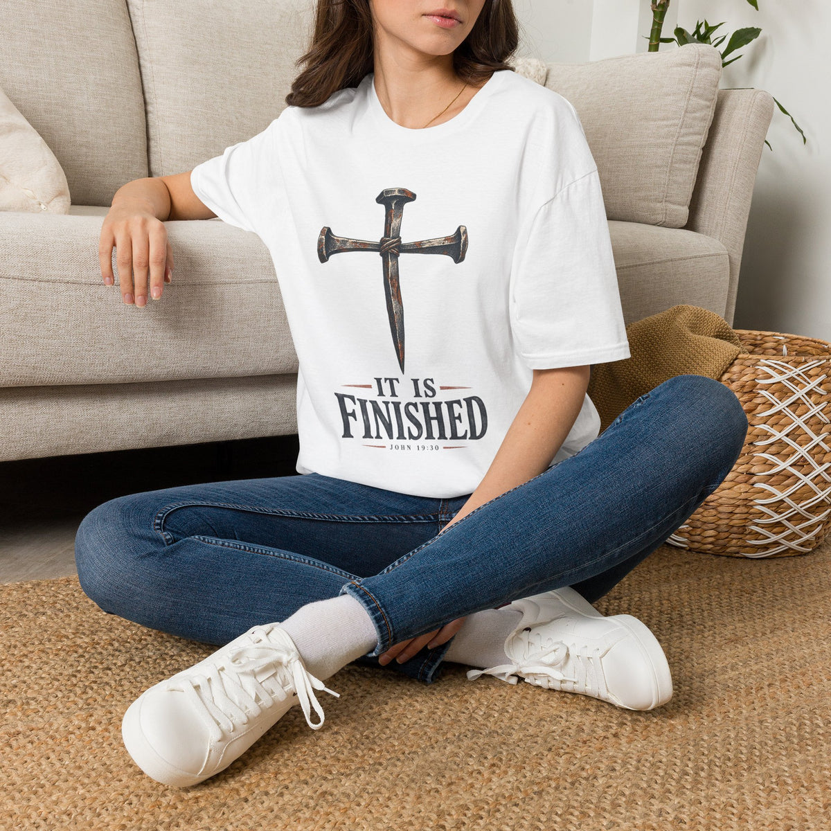 Christian 'It Is Finished' Nail Cross T-Shirt — Faith-Based Easter & Everyday Devotional Tee