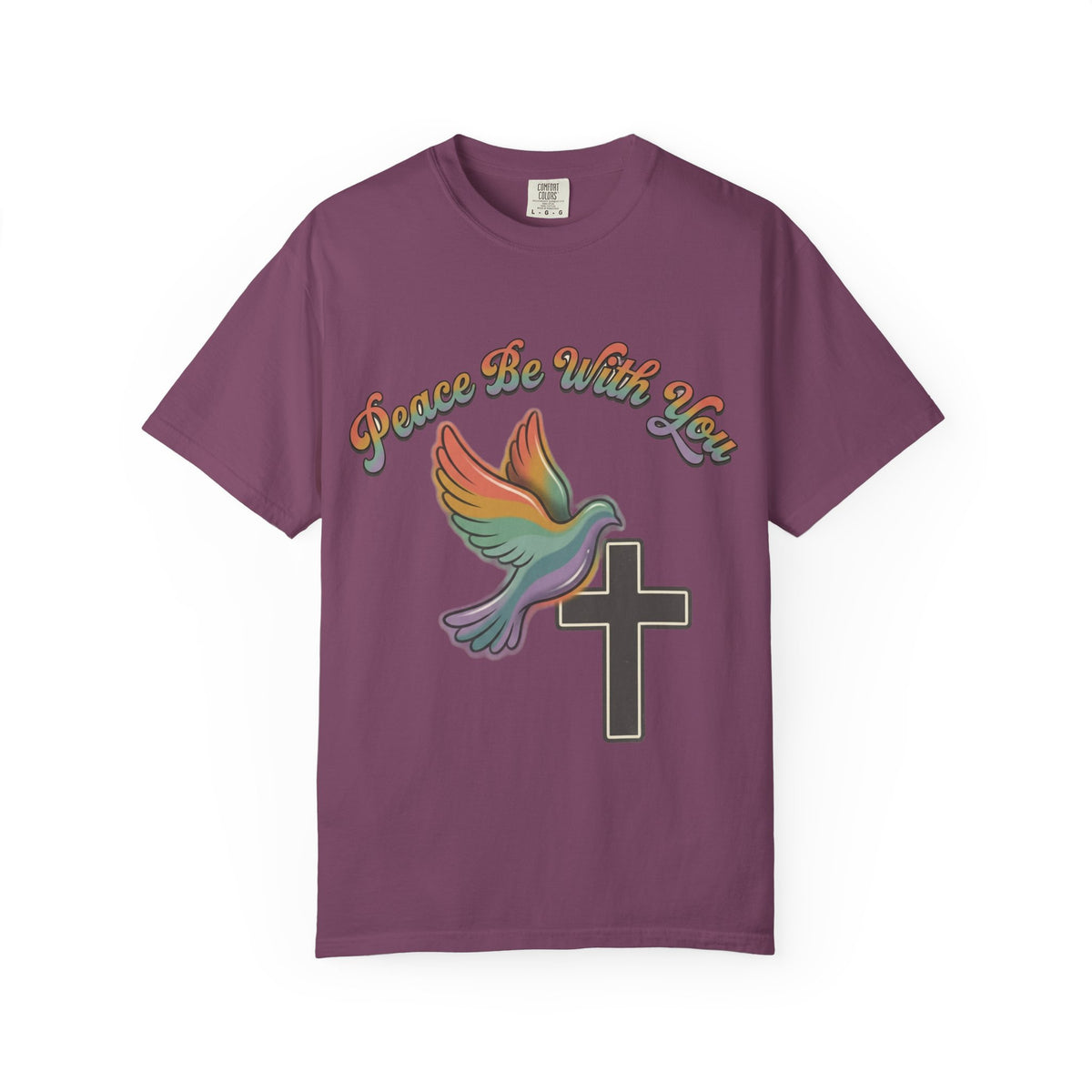 Peace Be With You Dove Cross T-Shirt | Rainbow Dove Christian Tee