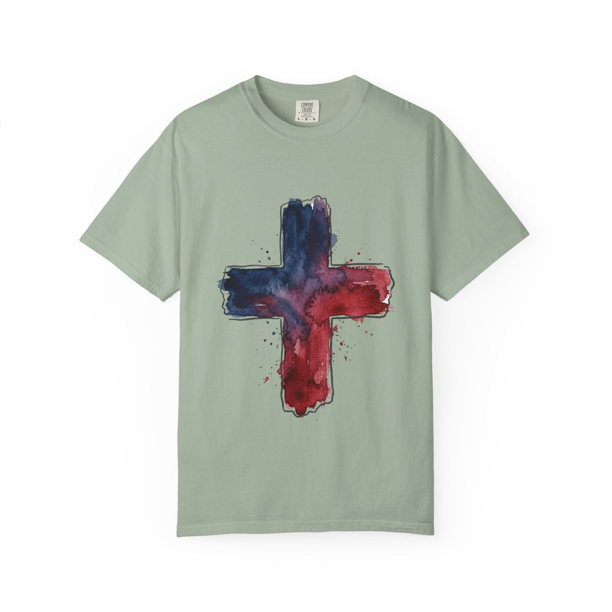 Watercolor Cross T-Shirt | Red Blue Abstract Christian Design