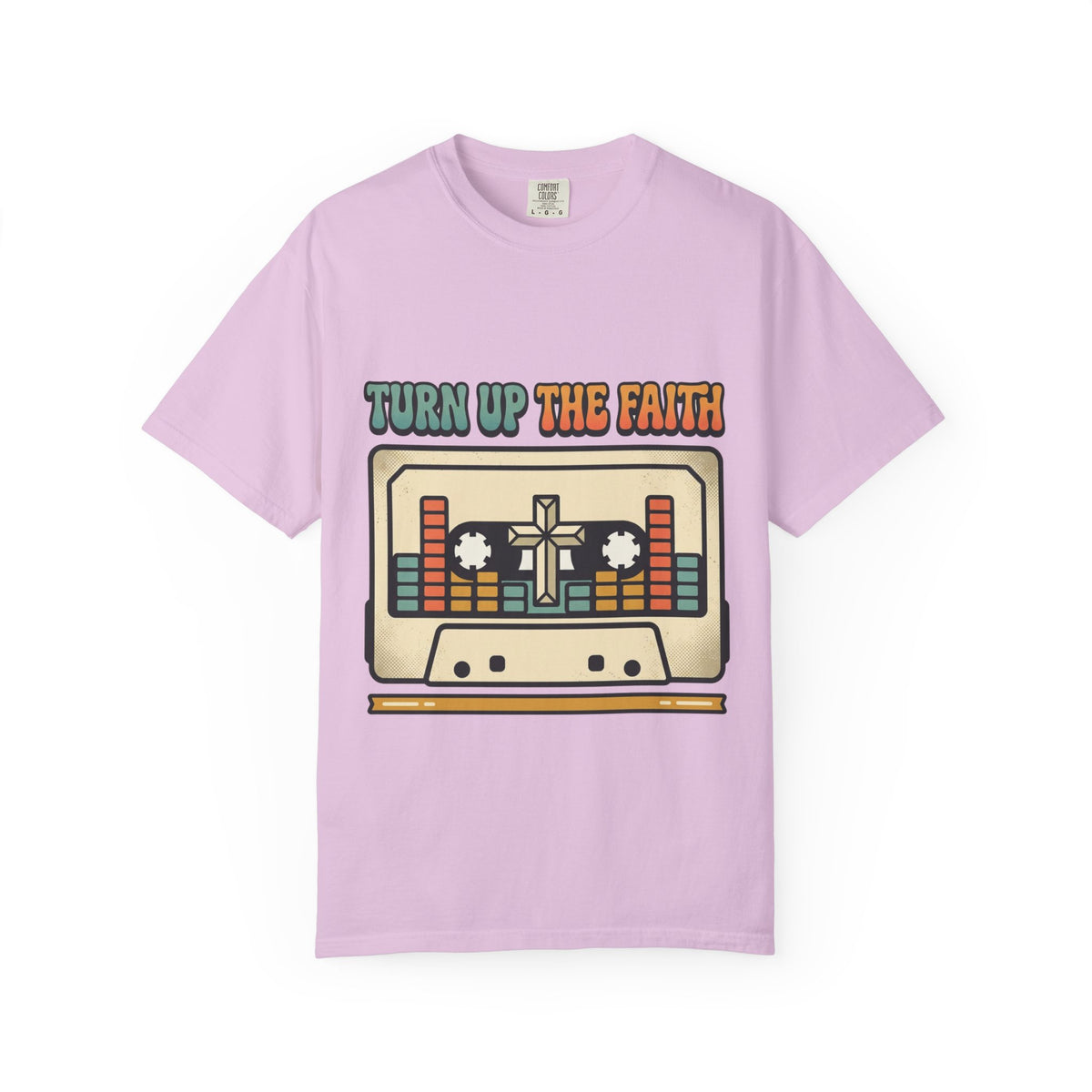 Turn Up The Faith cassette tape T-shirt | Christian retro music design