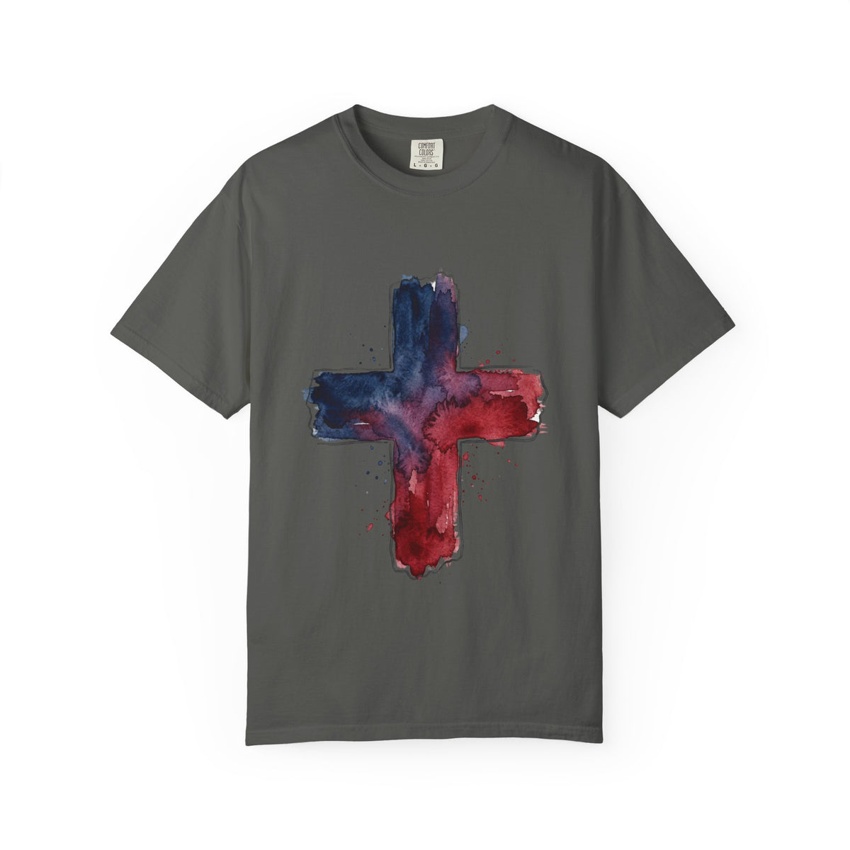 Watercolor Cross T-Shirt | Red Blue Abstract Christian Design