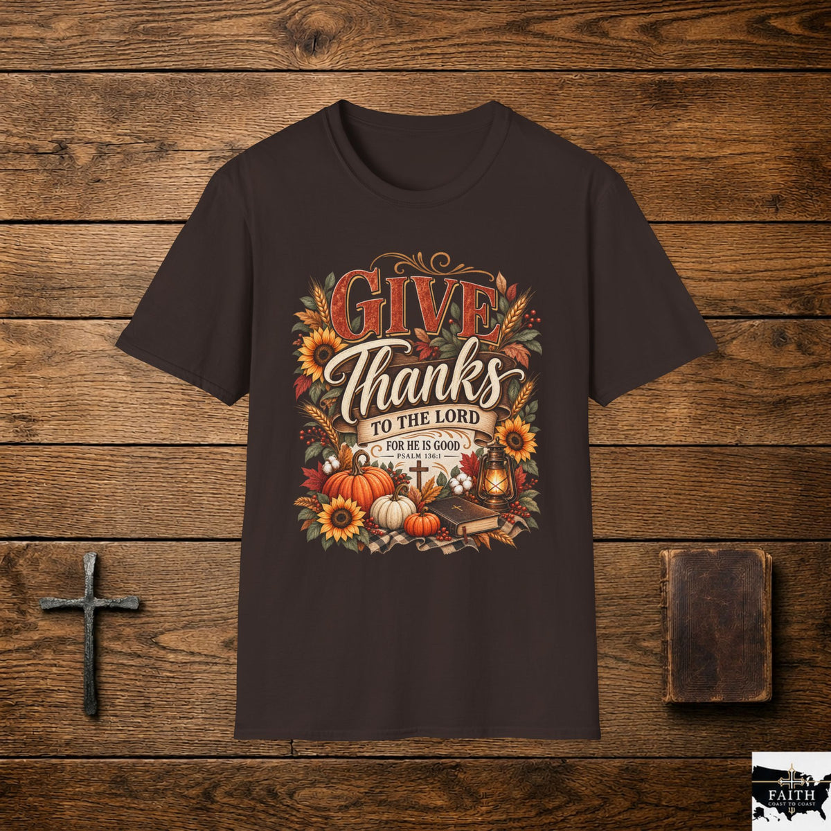 Give Thanks fall pumpkin sunflower T-Shirt