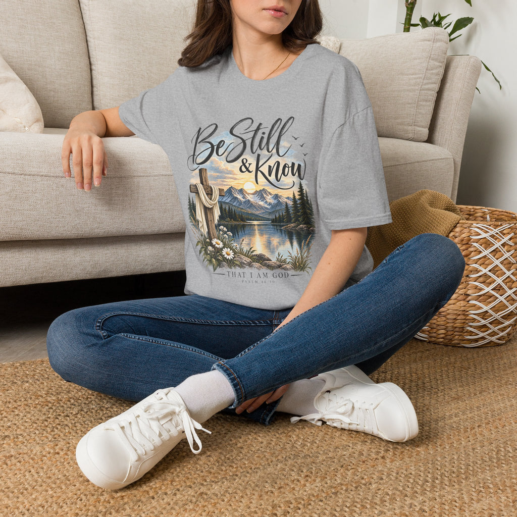 Be Still & Know T-Shirt — Christian Faith Scenic Cross Tee