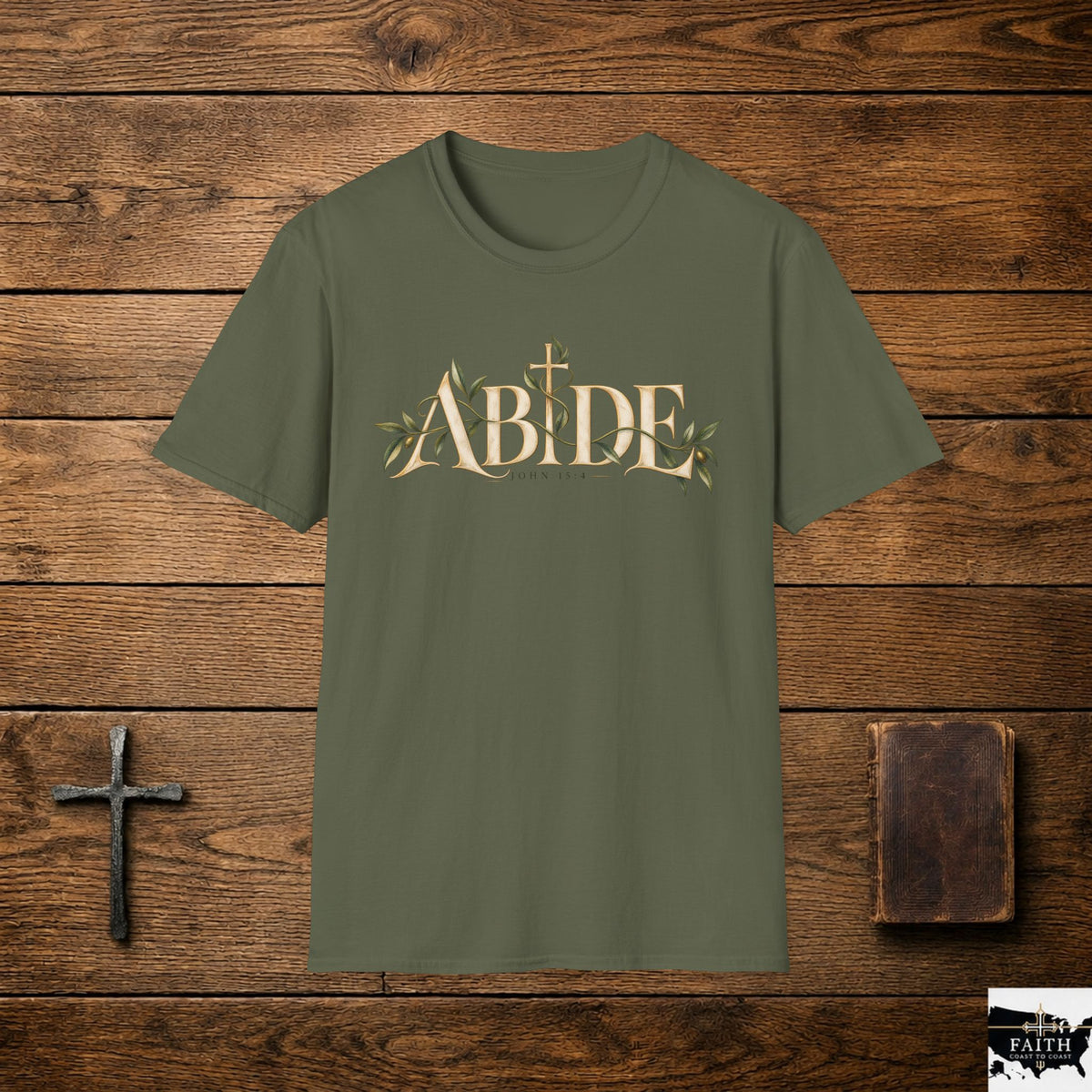 Abide floral script T-Shirt | Scripture John 15:4 faith tee