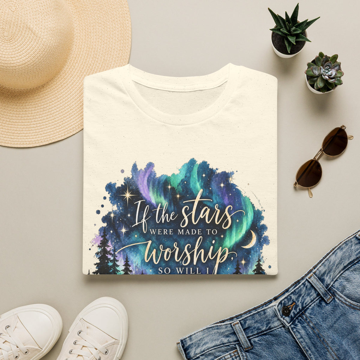 Worship Under the Stars T-Shirt — "If the stars were made to worship" Christian Faith Tee