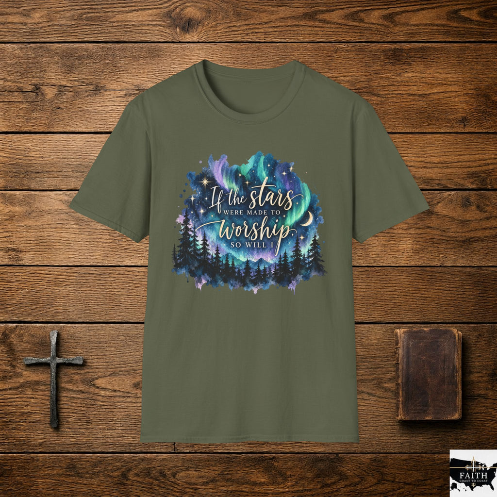 Worship Under the Stars T-Shirt — "If the stars were made to worship" Christian Faith Tee
