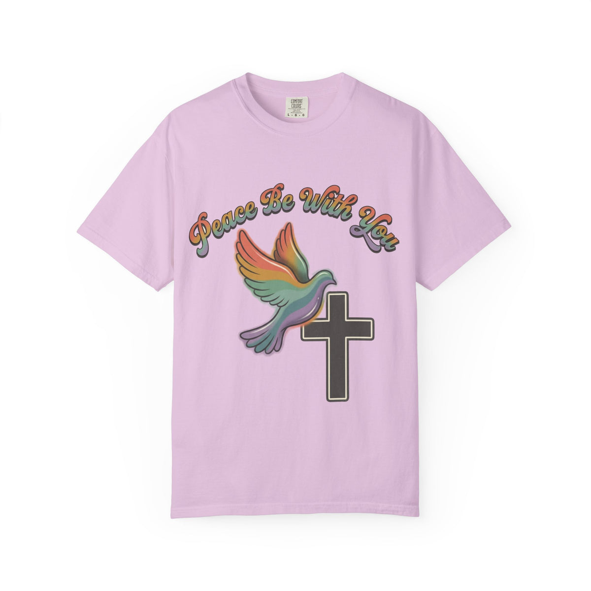 Peace Be With You Dove Cross T-Shirt | Rainbow Dove Christian Tee