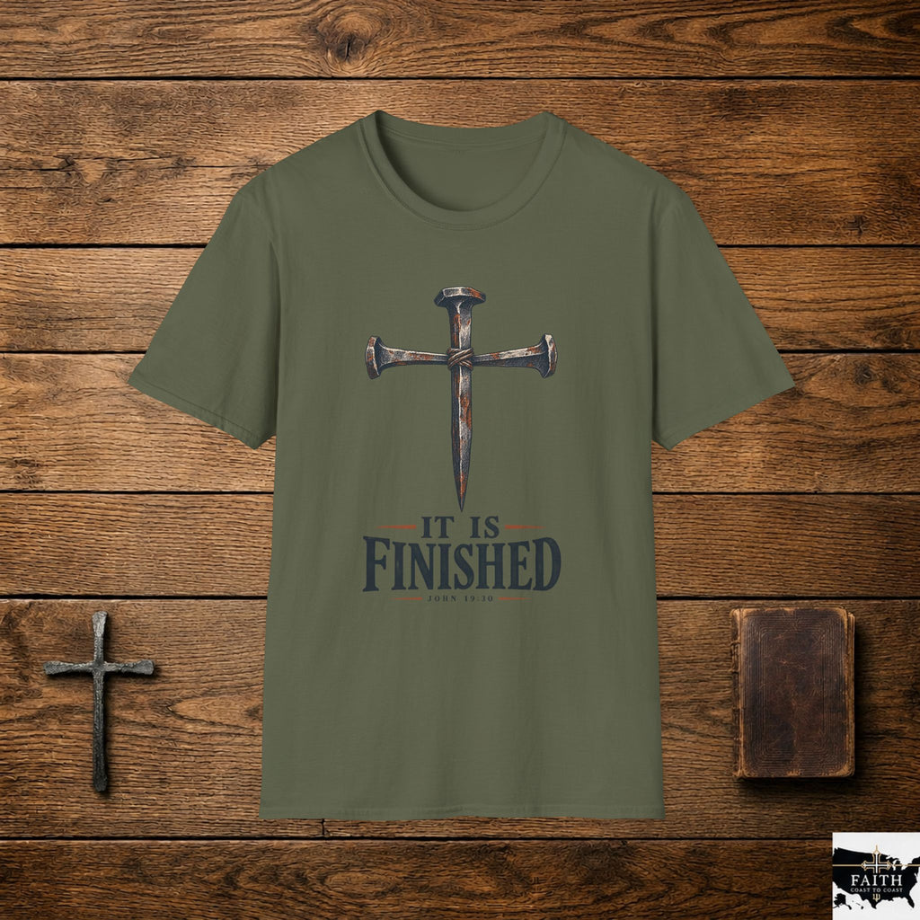 Christian 'It Is Finished' Nail Cross T-Shirt — Faith-Based Easter & Everyday Devotional Tee