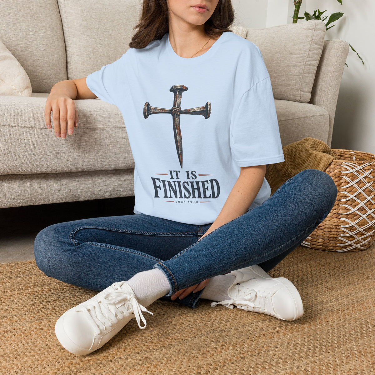 Christian 'It Is Finished' Nail Cross T-Shirt — Faith-Based Easter & Everyday Devotional Tee