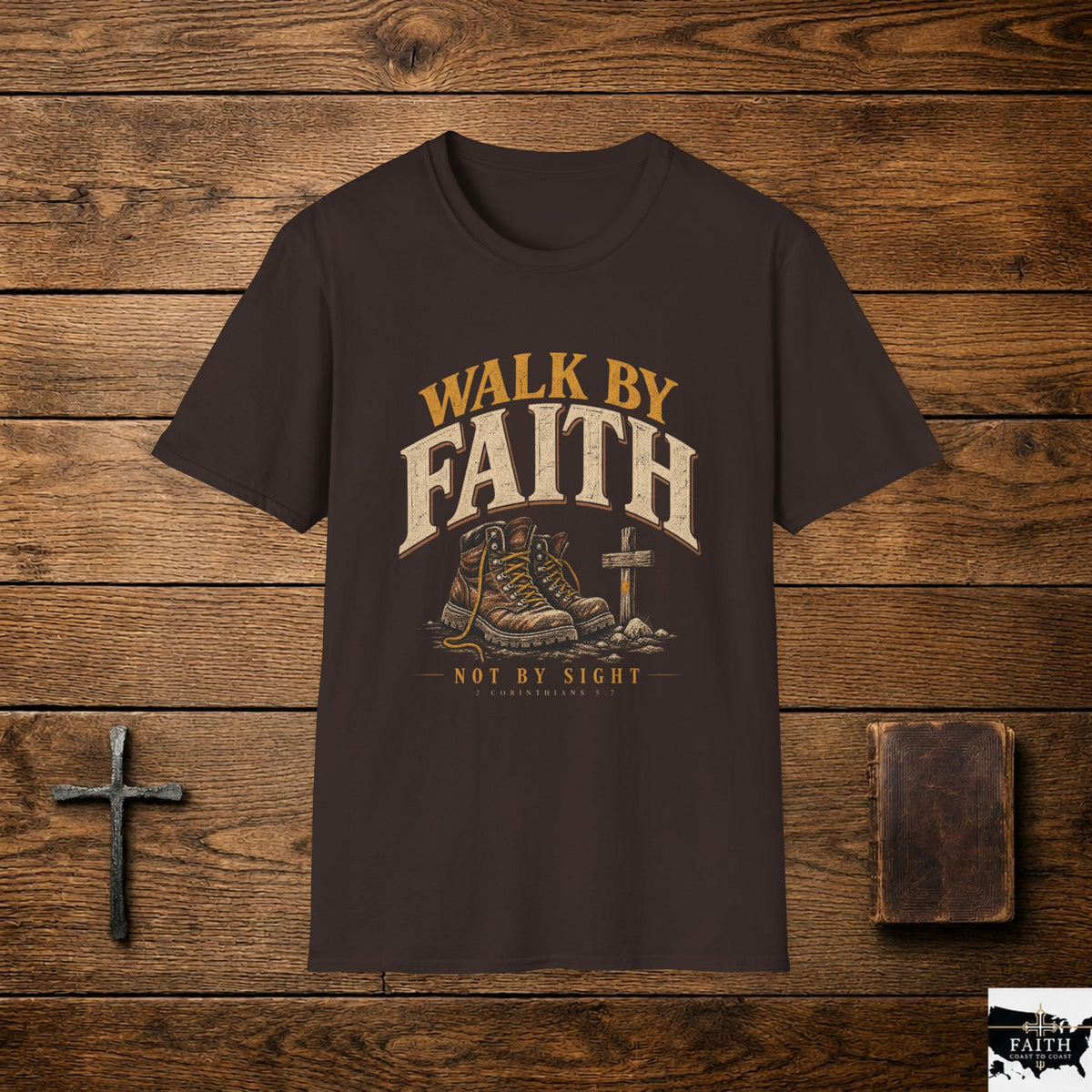 Walk By Faith boots and cross T-Shirt | Christian faith shirt
