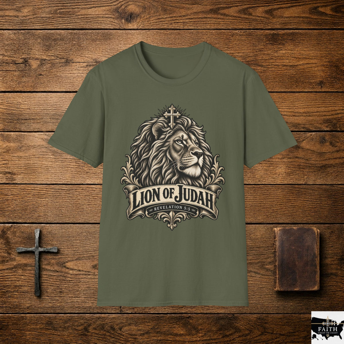 Lion of Judah T-Shirt — Christian Faith Tee with Lion & Cross Design