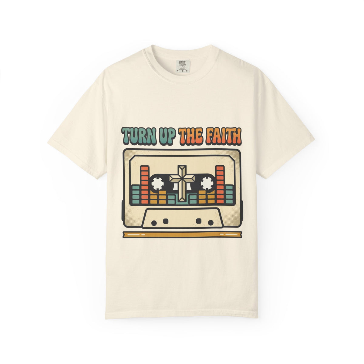 Turn Up The Faith cassette tape T-shirt | Christian retro music design