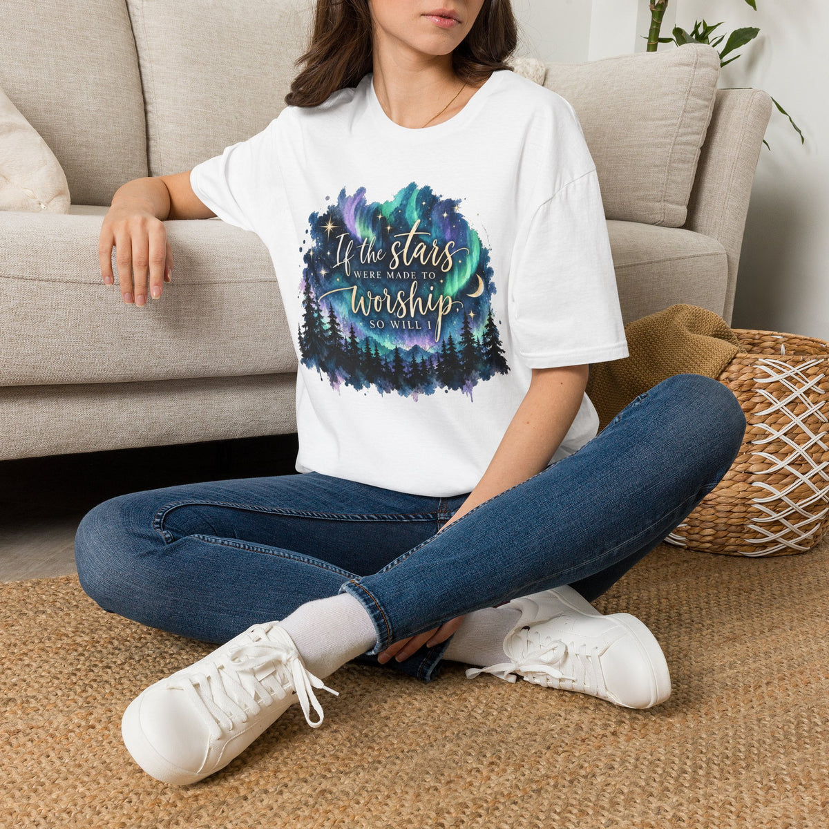 Worship Under the Stars T-Shirt — "If the stars were made to worship" Christian Faith Tee