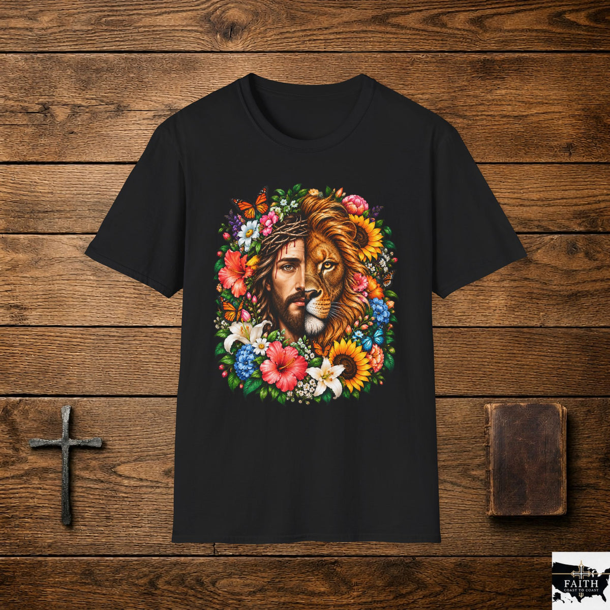 Jesus Lion Floral T-Shirt — Christian Faith Graphic Tee