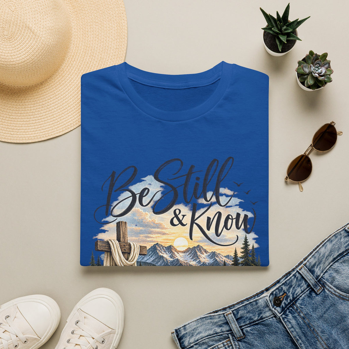 Be Still & Know T-Shirt — Christian Faith Scenic Cross Tee