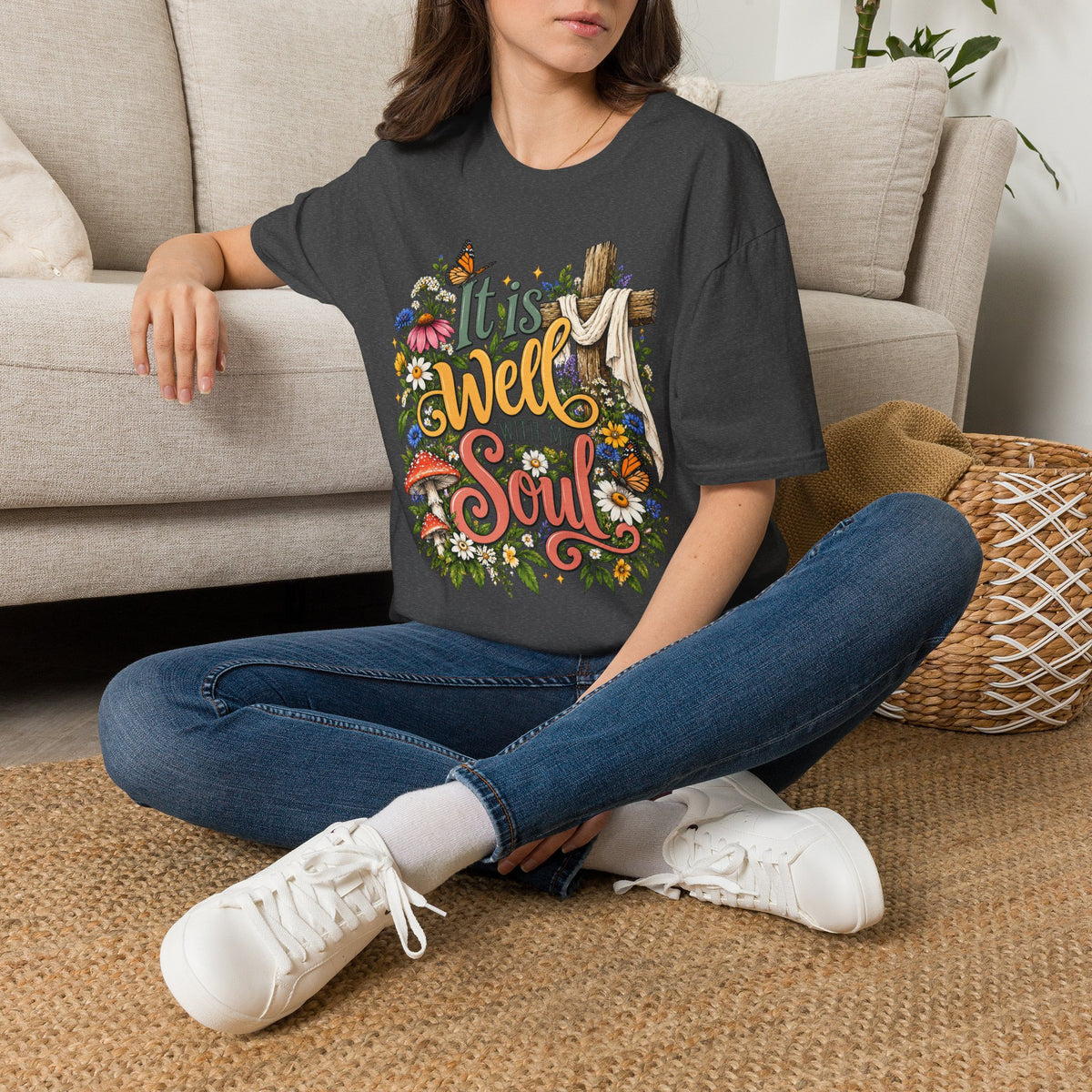 It Is Well Floral Cross T‑Shirt