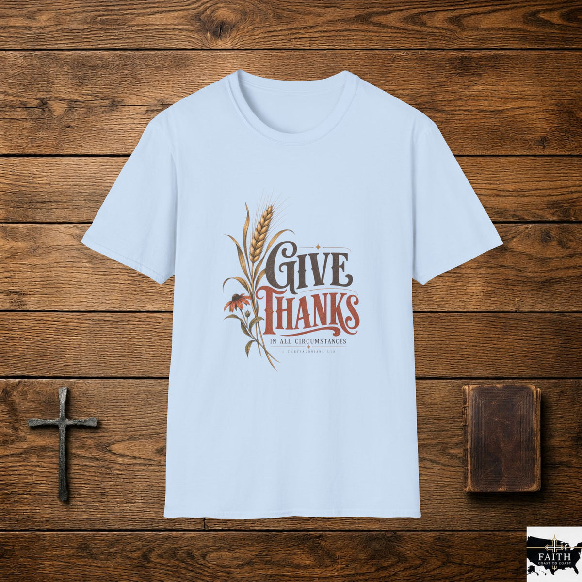 Give Thanks wheat design T-Shirt | Thanksgiving fall harvest tee