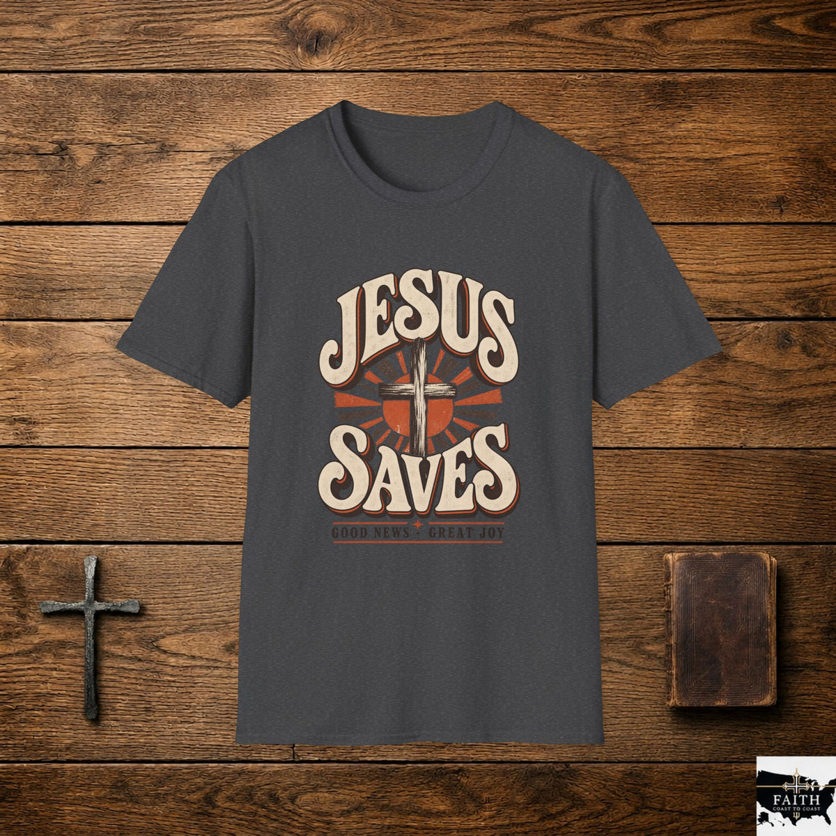 Jesus Saves T-Shirt | Retro Cross Graphic, Vintage Faith Tee