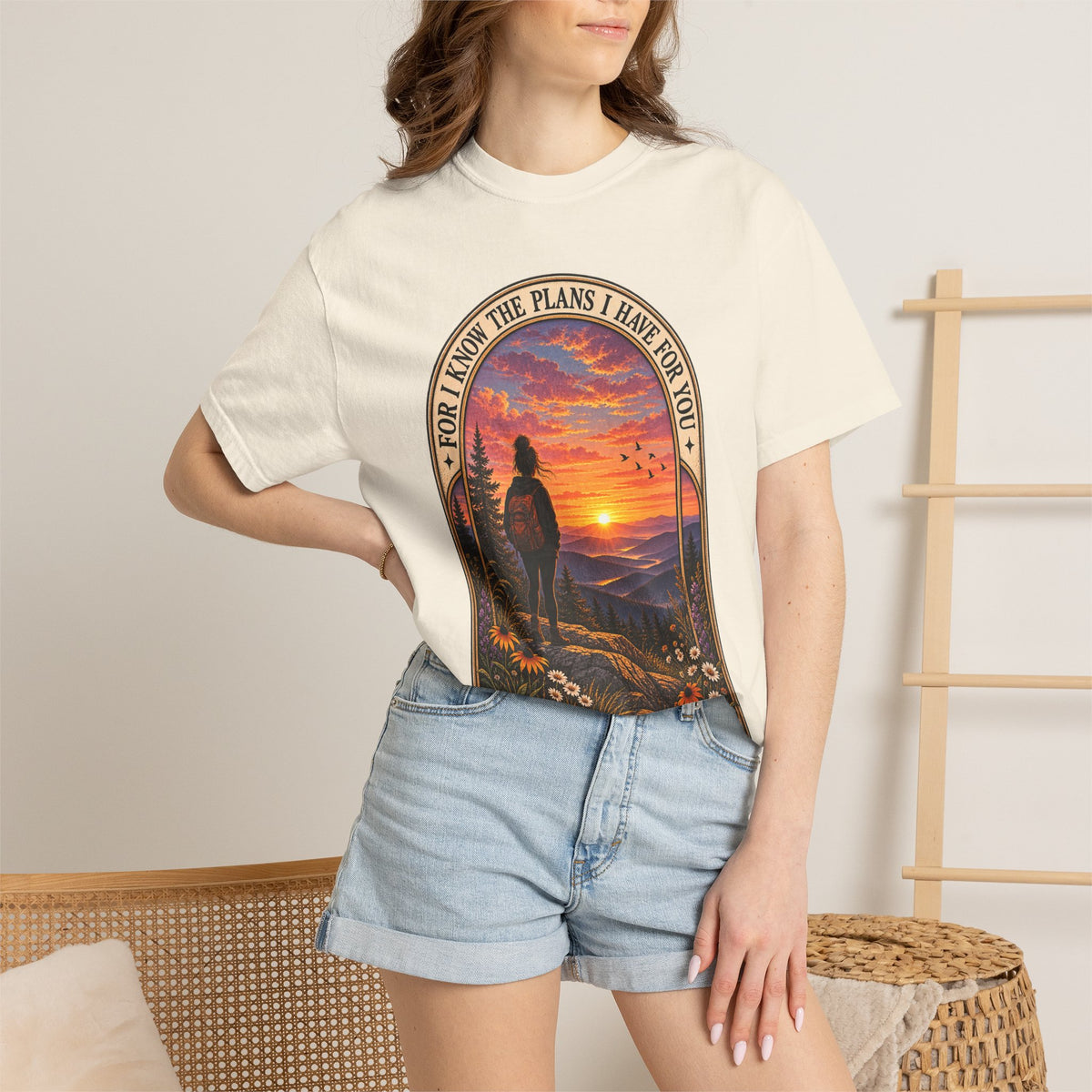 Sunset Hiker T‑Shirt — "For I Know the Plans I Have for You" Inspirational Graphic Tee