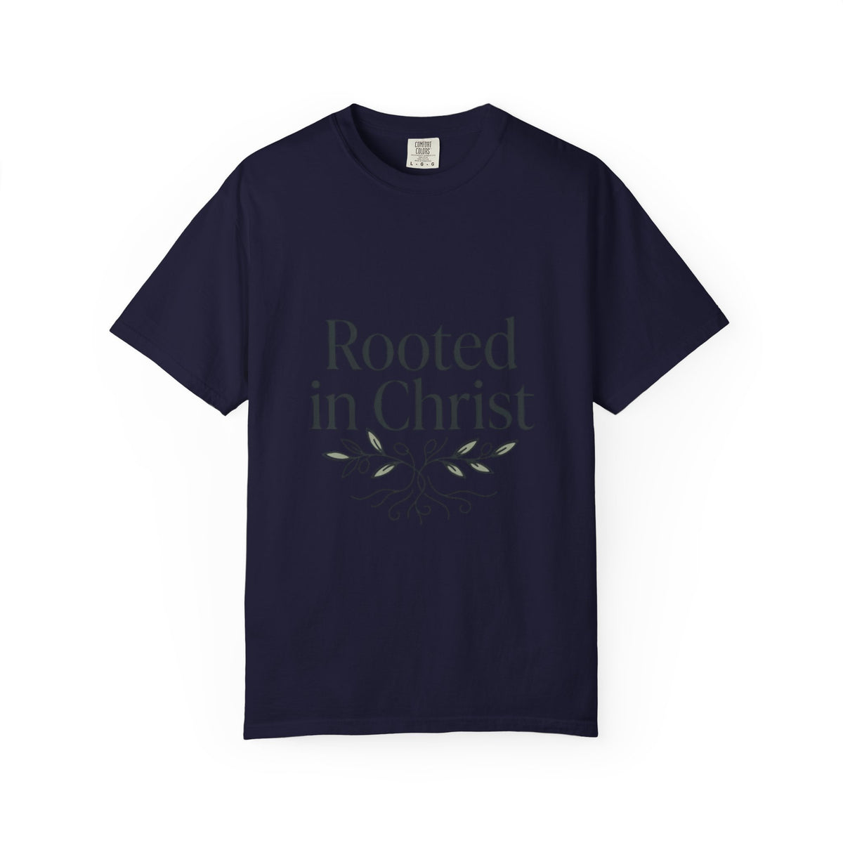 Rooted in Christ T-shirt | Christian Faith Typography with Leaf Roots