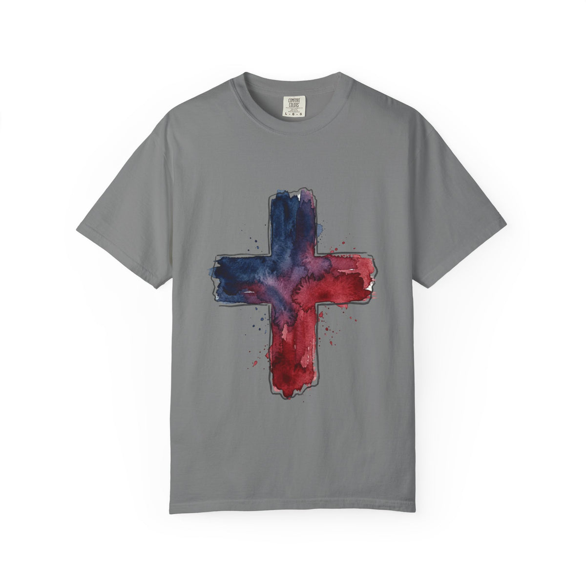 Watercolor Cross T-Shirt | Red Blue Abstract Christian Design