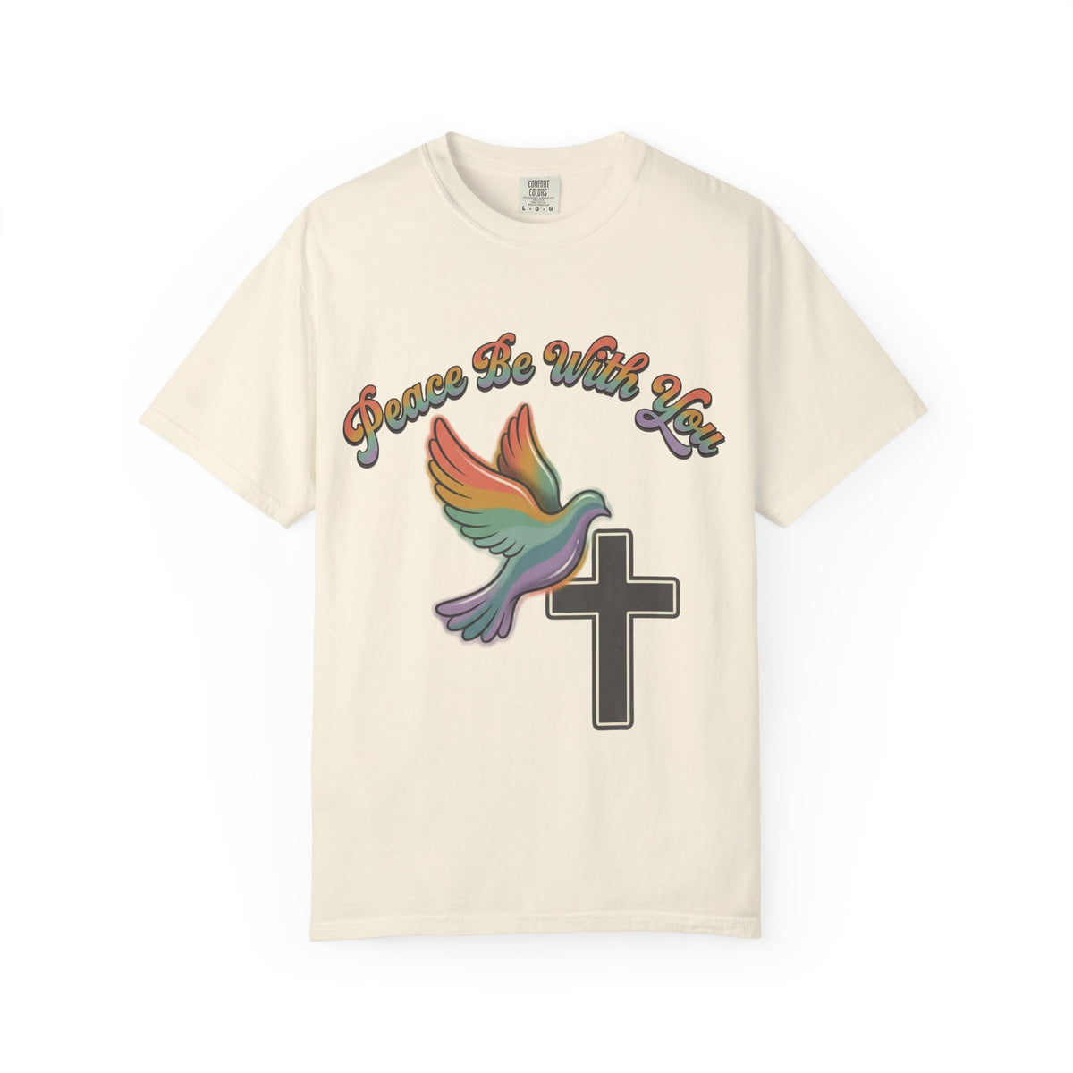 Peace Be With You Dove Cross T-Shirt | Rainbow Dove Christian Tee