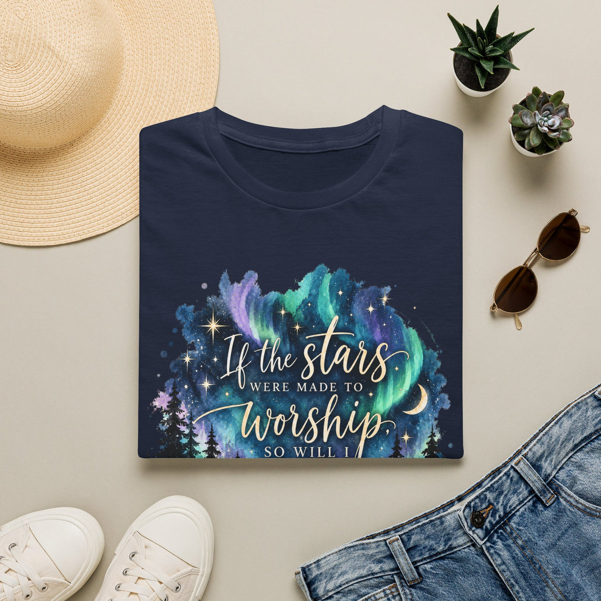 Worship Under the Stars T-Shirt — "If the stars were made to worship" Christian Faith Tee