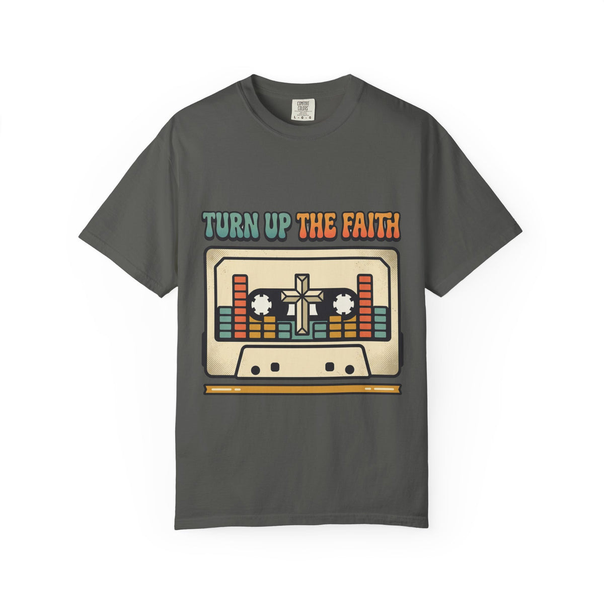 Turn Up The Faith cassette tape T-shirt | Christian retro music design