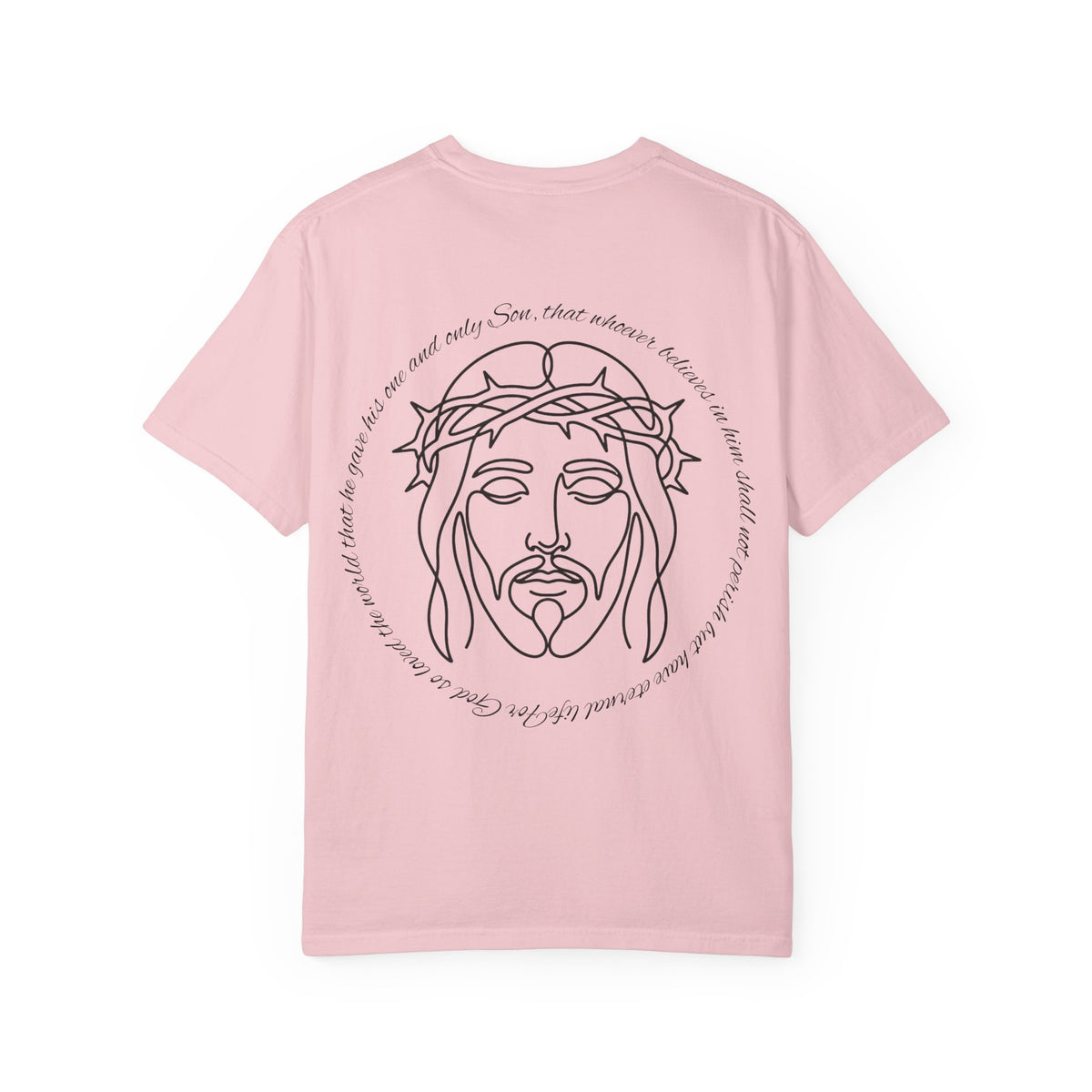 Line Art Jesus Face T-Shirt | Crown of Thorns Scripture Circle John 3:16