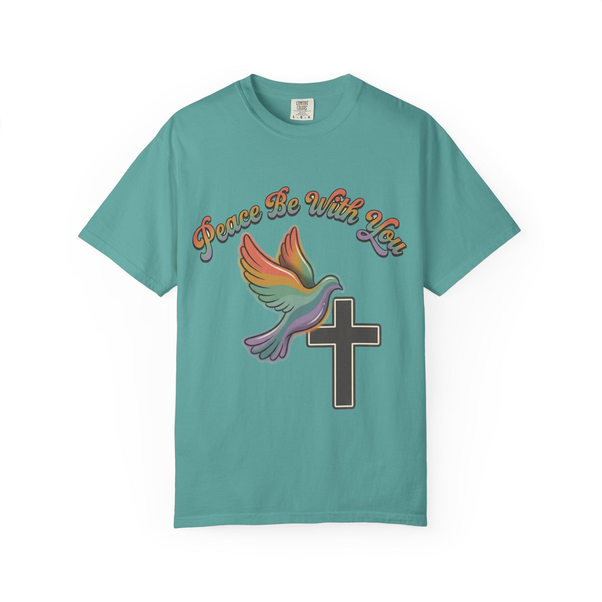 Peace Be With You Dove Cross T-Shirt | Rainbow Dove Christian Tee