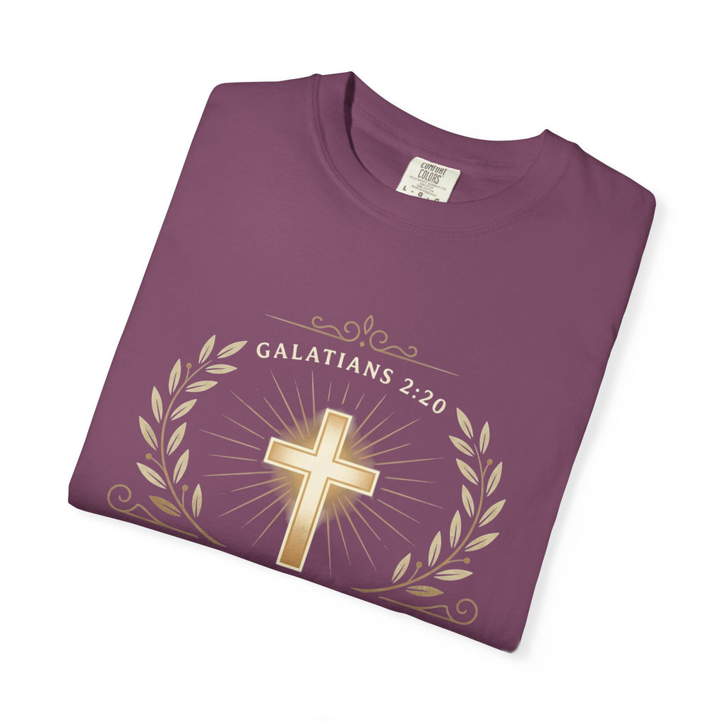 Christian Faith T-Shirt — "It Is No Longer I Who Live, But Christ Lives in Me" (Galatians 2:20)